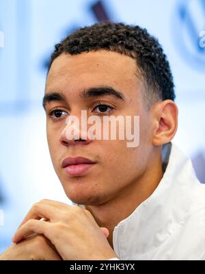Hesse, Francfort-sur-le-main, Allemagne. 12 novembre 2024. Francfort-sur-le-main, Allemagne. 12 novembre 2024. Jamal Musiala (Deutschland), GER, Pressekonferenz, DFB Fussball Herren Nationalmannschaft Deutschland, AM DFB-Campus à Francfort-sur-le-main, 12.11.2024. Crédit : dpa Picture alliance/Alamy Live News Banque D'Images