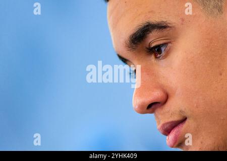 Hesse, Francfort-sur-le-main, Allemagne. 12 novembre 2024. Francfort-sur-le-main, Allemagne. 12 novembre 2024. Jamal Musiala (Deutschland), GER, Pressekonferenz, DFB Fussball Herren Nationalmannschaft Deutschland, AM DFB-Campus à Francfort-sur-le-main, 12.11.2024. Crédit : dpa Picture alliance/Alamy Live News Banque D'Images