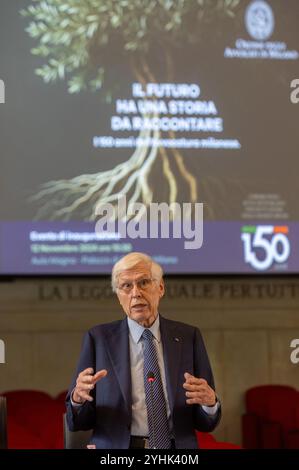 Milan, Italie. 12 novembre 2024. Remo Danovi alla Celebrazione del 150° anniversario di istituzione degli Ordini Forensi nell'aula Magna di Palazzo di Giustizia - Milano, Italia - Martedì, 12 novembre 2024 (foto Stefano Porta/LaPresse) célébration du 150e anniversaire de la création des associations du barreau dans l'Aula Magna du Palais de Justice - Milan, Italie - mardi, 12 novembre 2024 (photo Stefano Porta/LaPresse) Banque D'Images