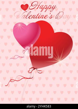 Ballon coeur avec un coeur rouge dessus et un ballon coeur rose avec un coeur rouge dessus. Les ballons sont attachés ensemble avec un ruban rouge. L'image est f Illustration de Vecteur