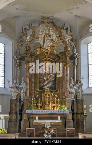 Maître-autel, église paroissiale de Saint-Alexandre, Ofterschwang, Allgaeu, Bavière, Allemagne, Europe Banque D'Images