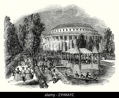 Une ancienne gravure de la rotonde des jardins de Ranelagh, Chelsea, Londres, Angleterre, Royaume-Uni vers 1750. Les jardins étaient des terrains de plaisance publics situés à Chelsea, qui à cette époque était juste à l'extérieur de la ville. Ranelagh House a été construit sur ce site en 1688–89 par le comte de Ranelagh. En 1741, la maison et le terrain ont été achetés par un syndicat et les jardins ont été ouverts au public l'année suivante. La pièce maîtresse de Ranelagh était une rotonde rococo. Banque D'Images