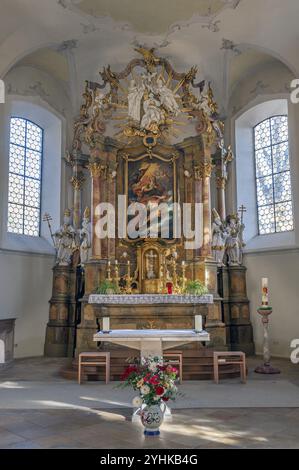 Maître-autel, église paroissiale de Saint-Alexandre, Ofterschwang, Allgaeu, Bavière, Allemagne, Europe Banque D'Images