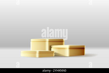 Fond d'ensemble de podium rond 3D blanc réaliste avec scène de partition de fond d'or. Modèle minimaliste de socle, présentation de produit abstrait Illustration de Vecteur