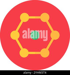 Autocollant rond à treillis structurel hexagonal. Symbole crypto hexagone, icône abstraite de cercle techno pour un design technologique moderne et rétro. Couleur simple Illustration de Vecteur