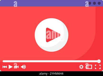Icône de moniteur d'écran de lecteur vidéo dans le navigateur Web. Bouton de lecture vidéo avec barre de défilement et commandes d'image et élément de paramètres. Isolation vectorielle plate simple Illustration de Vecteur