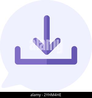 Flèche vers le bas symbole de chargement de document autocollant rond. Télécharger icône abstraite de cercle techno pour un design technologique moderne et rétro. Vecteur couleur simple Illustration de Vecteur