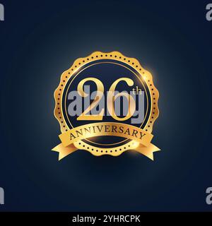 Célébration du 26e anniversaire de l'étiquette badge dans la couleur d'or Illustration de Vecteur