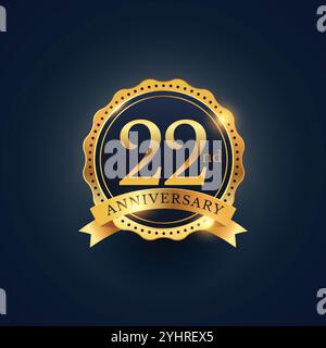 22e anniversaire de l'étiquette badge dans la couleur d'or Illustration de Vecteur