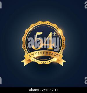 54e anniversaire de l'étiquette badge dans la couleur d'or Illustration de Vecteur