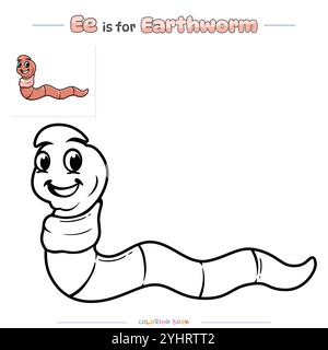 Coloriage et apprentissage alphabet dessin animé de ver de terre Illustration de Vecteur