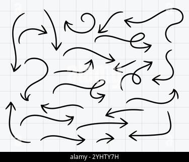 Flèches doodle set big dessiné à la main Illustration de Vecteur