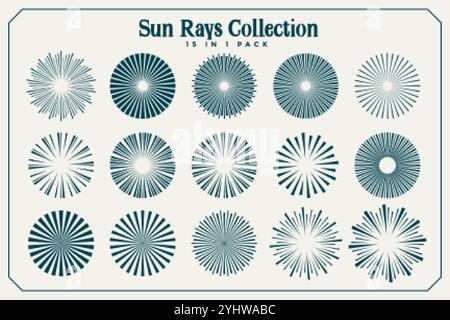 grand ensemble de rayons et de rayons de soleil dans de nombreux styles Illustration de Vecteur