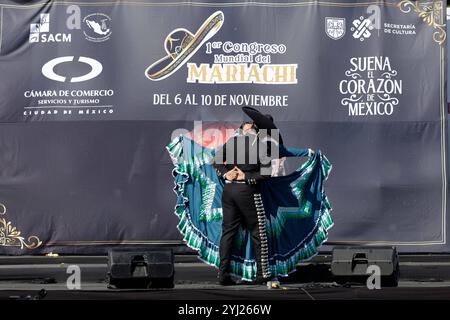 Nouveau record du monde Guinness pour Mariachis chantant Cielito Lindo cent mariachis participant au record du monde Mariachi dans le cadre de la clôture du premier Congrès mondial Mariachi. 1 122 Mariachis bat le record du monde Guinness en interprétant la populaire chanson mexicaine Cielito Lindo en même temps sur la place principale Zocalo. Le 10 novembre 2024 à Mexico, Mexique. Mexico CDMX Mexique Copyright : xLuisxBarronx Banque D'Images