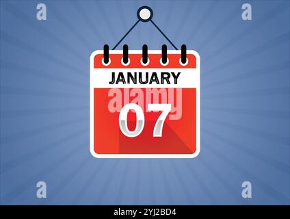 Janvier 07, affiche suspendue calendrier. 7èmes jours du mois, illustration moderne. Style plat Illustration de Vecteur