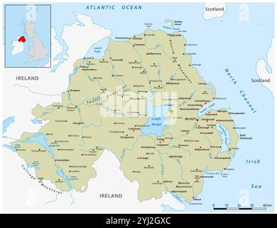 Carte vectorielle de la province britannique d'Irlande du Nord Banque D'Images