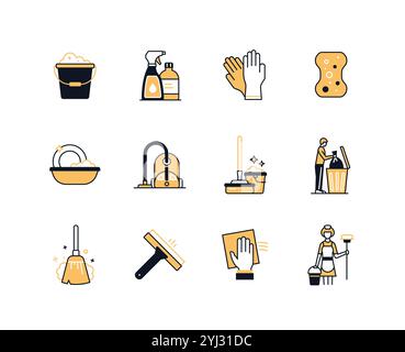 Nettoyage et lavage - icônes de style de conception de ligne définies Illustration de Vecteur