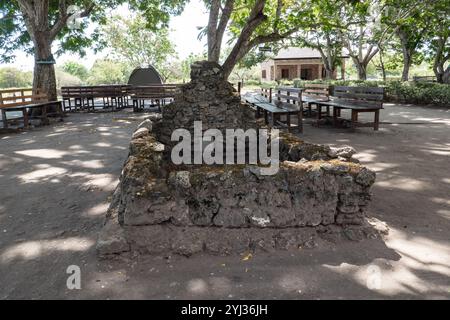 Vue des ruines faites de pierres de Corol à Kaole Ruins - un poste de traite du 13ème siècle et fort colonial allemand à Bagamoyo, Tanzanie Banque D'Images