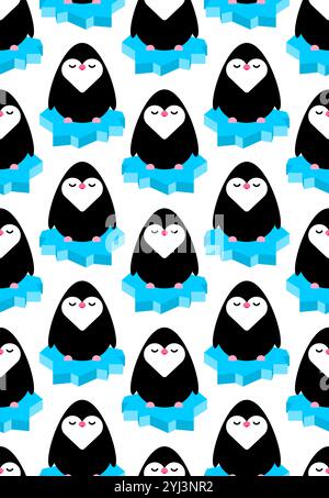 Pingouin sur un motif de floe de glace sans couture. Ornement pour tissu pour enfants. Fond de pingouins Illustration de Vecteur