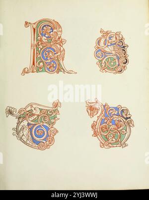 Manuscrit avec l'alphabet des lettres majuscules d'une passionale, ou collection de vies de Saints. xiie siècle. Londres. 1833 Banque D'Images