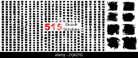 Très grande collection ou ensemble de 1000 peinture noire artistique fait à la main des coups de pinceau créatifs isolés sur fond blanc, métaphore à l'art ou grunge Illustration de Vecteur