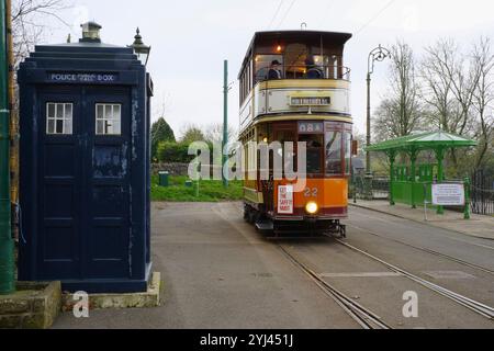 Crich, tramway, Musée, Village, Banque D'Images