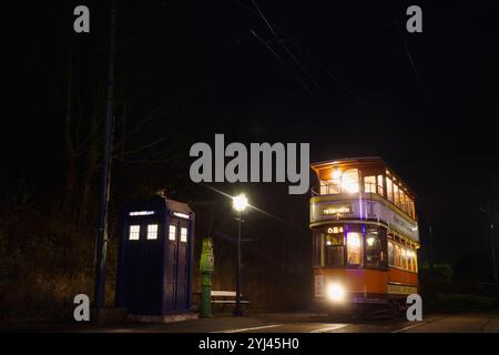 Crich, tramway, Musée, Village, Banque D'Images