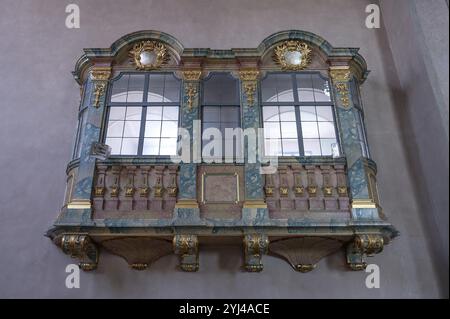 Pavillon de patronage dans l'église protestante de la présence Marie, baroqueisée au XVIIIe siècle, Hersbruck, moyenne Franconie, Bavière, Allemagne, Europe Banque D'Images