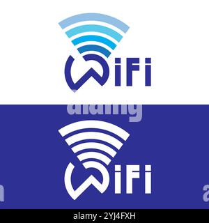 Texte bleu wifi isolé sur fond blanc Illustration de Vecteur