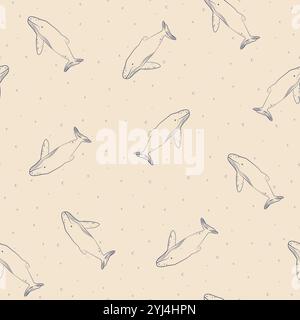 Motif marin sans couture avec des baleines. Fond de motif avec des personnages de dessin animé 2d sous-marins. Fond vectoriel dessiné à la main. Texture sans fin vectorielle fo Illustration de Vecteur