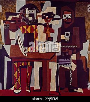 École d'espagnol. Trois musiciens. Los tres músicos. 1921. Huile sur toile 200,7x222,9. Musée d'Art de Philadelphie Auteur : PABLO PICASSO. LOCALISATION : MUSEO DE ARTE. FILADELFIA-PENSILVANIA-PENNSYLVANIE. Banque D'Images