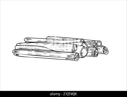 Vecteur bâtons de cannelle vecteur pile illustration isolée dans les couleurs noir et blanc. Assaisonnement ingrédients monochrome illustration dessin de gravure. Illustration de Vecteur