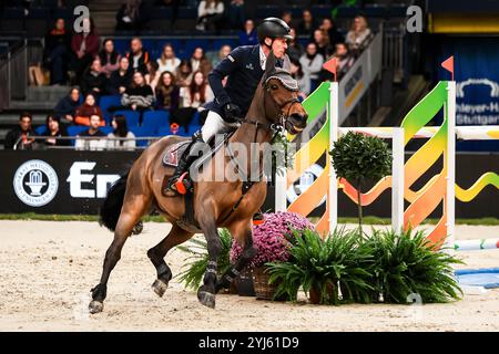 Platz fuer Dreher Hans-Dieter auf Forjoy du Moulin, RV Dreilaendereck Preis der Firma Schmidt Sporthandschuhe GmbH Nat. Springpruefung kl. S Baden-Wuerttemberg GER, Stuttgart German Masters 2024, 38. internationale Reitturnier, 13.11.2024 Foto : Eibner-Pressefoto/Roger Buerke Banque D'Images