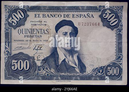 BILLETE DE 500 PESETAS 1954-ANVERSO. LIEU : BANCO DE ESPAÑA-DOCUMENTOS. MADRID. ESPAGNE. IGNACIO ZULOAGA. Banque D'Images