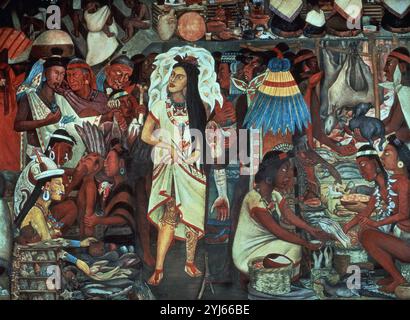 Le marché de Tlatelolco, détail de la Grande ville de Tenochtitlan, du cycle 'Mexique pré-hispanique et colonial' - 1945 - murale. Auteur : DIEGO RIVERA. Lieu : PALACIO NACIONAL. MEXICO. CIUDAD DE MEXICO. KAHLO FRIDA 1907/1954 FRIDA KAHLO. Banque D'Images