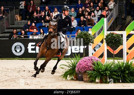 Stuttgart, Allemagne. 13 novembre 2024. Platz fuer Dreher Hans-Dieter auf Forjoy du Moulin, RV Dreilaendereck Preis der Firma Schmidt Sporthandschuhe GmbH Nat. Springpruefung kl. S Baden-Wuerttemberg GER, Stuttgart German Masters 2024, 38. internationale Reitturnier, 13.11.2024 Foto : Eibner-Pressefoto/Roger Buerke crédit : dpa/Alamy Live News Banque D'Images