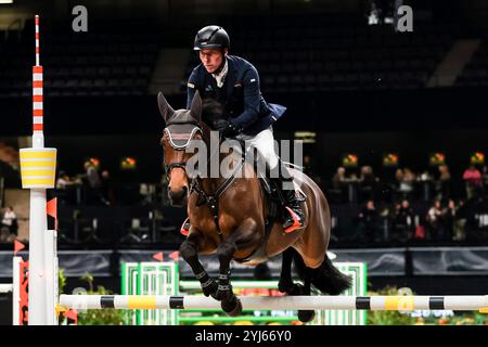 Stuttgart, Allemagne. 13 novembre 2024. Platz fuer Dreher Hans-Dieter auf Forjoy du Moulin, RV Dreilaendereck Preis der Firma Schmidt Sporthandschuhe GmbH Nat. Springpruefung kl. S Baden-Wuerttemberg GER, Stuttgart German Masters 2024, 38. internationale Reitturnier, 13.11.2024 Foto : Eibner-Pressefoto/Roger Buerke crédit : dpa/Alamy Live News Banque D'Images