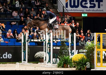 Stuttgart, Allemagne. 13 novembre 2024. Platz fuer Dreher Hans-Dieter auf Forjoy du Moulin, RV Dreilaendereck Preis der Firma Schmidt Sporthandschuhe GmbH Nat. Springpruefung kl. S Baden-Wuerttemberg GER, Stuttgart German Masters 2024, 38. internationale Reitturnier, 13.11.2024 Foto : Eibner-Pressefoto/Roger Buerke crédit : dpa/Alamy Live News Banque D'Images