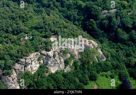 Vue aérienne des grottes et folies de Hawkstone Park dans le Shropshire Royaume-Uni Banque D'Images