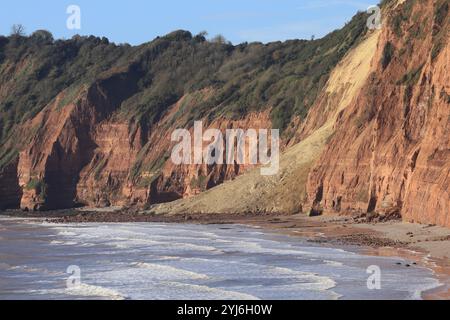 Chute de falaise à Jacob's Ladder Beach, Sidmouth, Devon, Angleterre, Royaume-Uni Banque D'Images