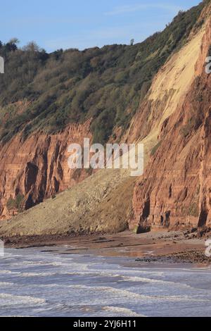 Chute de falaise à Jacob's Ladder Beach, Sidmouth, Devon, Angleterre, Royaume-Uni Banque D'Images