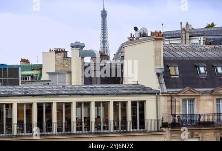 Toits de Paris avec Tour Eiffel, Paris, France Banque D'Images