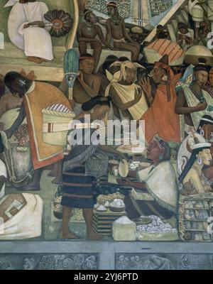 MURO NORTE - MERCADO DE TLATELOLCO - TRUEQUE DE PRODUCTOS - FRESCO SIGLO XX. AUTEUR : DIEGO RIVERA. Lieu : PALACIO NACIONAL. MEXICO. CIUDAD DE MEXICO. Banque D'Images