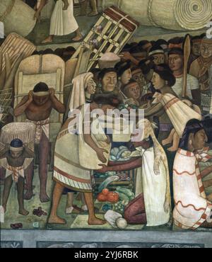 MURO NORTE - MERCADO DE TLATELOLCO - PUESTO DE VERDURAS - FRESQUE - SIGLO XX. AUTEUR : DIEGO RIVERA. Lieu : PALACIO NACIONAL. MEXICO. CIUDAD DE MEXICO. Banque D'Images