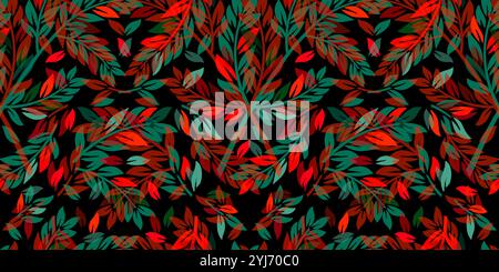 Brindilles et feuilles de motif sans couture vert et rouge. Fond de Noël. dessin à la main. Pas ai, illustration vectorielle Illustration de Vecteur