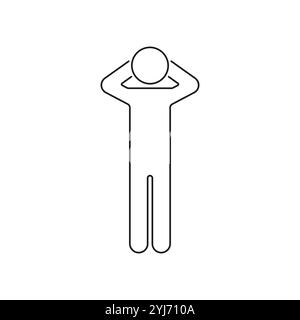 Figure humaine avec des mains derrière l'icône de la ligne de tête. Symbole figurine en forme de bâton dans une posture détendue. Contour modifiable. Illustration vectorielle isolée Illustration de Vecteur