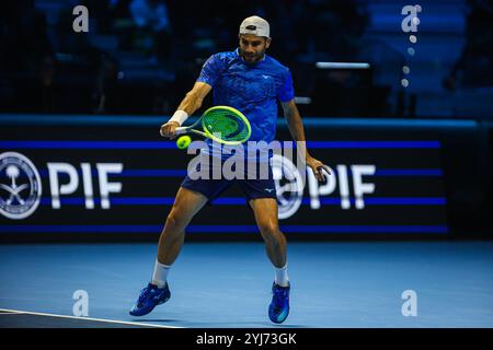 Turin, Italie. 13 novembre 2024. Simone Bolelli, d'Italie, vue en action contre Tim Puetz et Kevin Krawietz, d'Allemagne (pas en vue) lors du double Bob Bryan Group Stage match masculin le quatrième jour de la finale Nitto ATP 2024 à l'Inalpi Arena. (Photo de Miguel Reis/SOPA images/SIPA USA) crédit : SIPA USA/Alamy Live News Banque D'Images