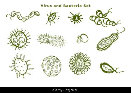 ensemble de bactéries microscopiques et de germes de virus Illustration de Vecteur