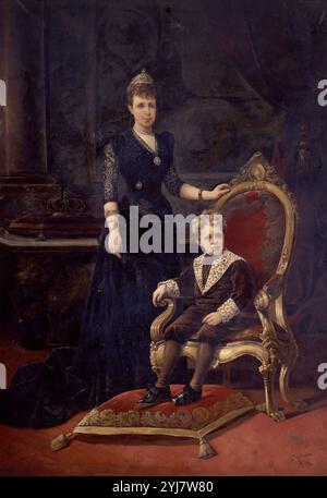 RETRATO DE LA REINA MARIA CRISTINA DE HABSBURGO - REINA REGENTE CON SU HIJO ALFONSO XIII - 1892. Auteur : MOTA VICENTE. LOCALISATION : MINISTERIO DE HACIENDA-COLECCION. MADRID. ESPAGNE. Banque D'Images