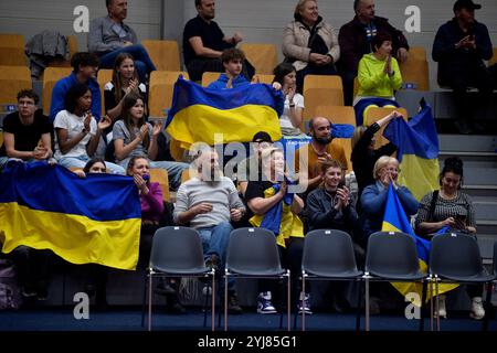 Kiev, Ukraine. 10 novembre 2024. Kiev, Ukraine 10 novembre 2024 fans ukrainiens lors des qualifications FIBA Womens Eurobasket 2025 Centre olympique Ukraine-Serbie-Rimi à Riga, Lettonie (KUBANOV PAVLO UKR/SPP) crédit : SPP Sport Press photo. /Alamy Live News Banque D'Images